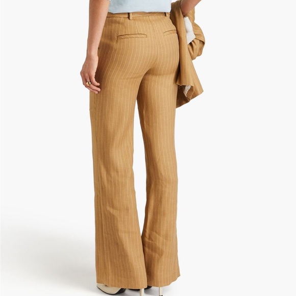 Veronica Beard Sunny Pinstripe Wide Leg Linen Waist Button Detail Pants - Picture 8 of 11